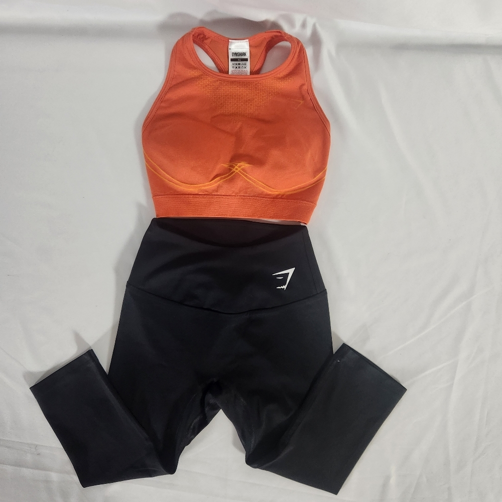 Gymshark Apparel Size XS Orange Crush Top with Jet Black Leggings